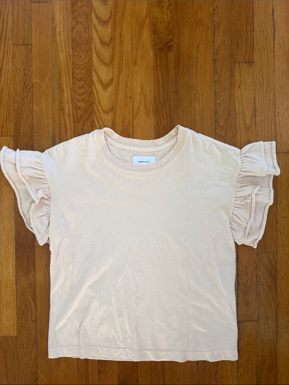 Current/Elliott Ruffle Sleeve Boxy Tee - Light Blush